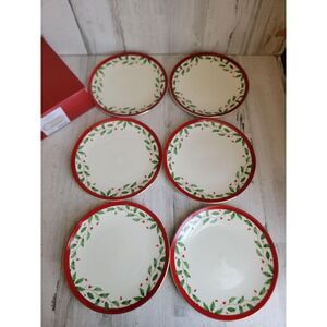 Lenox holiday‎ Accent red plates mistletoe rimmed Xmas kitchen home
